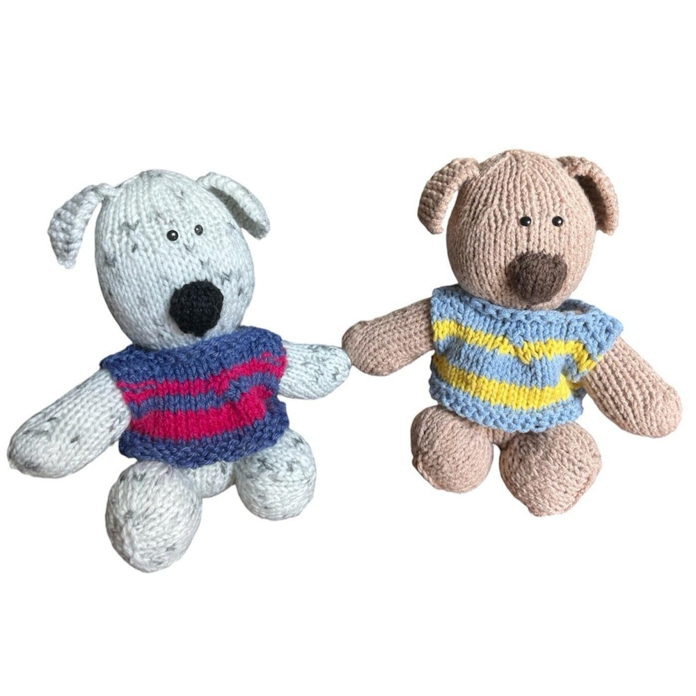 Handmade Soft Puppy with Clothes Set of Two Toys Gray Brown Dog Plush Animal
